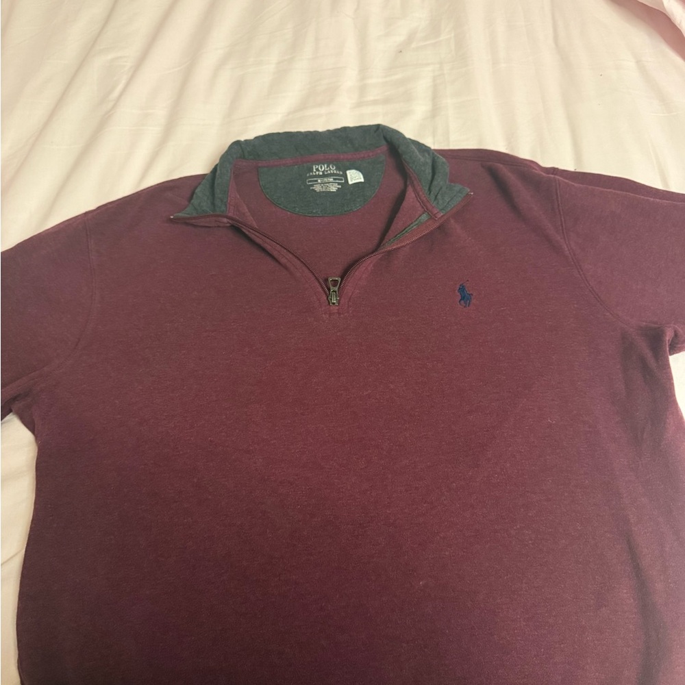 Polo by Ralph Lauren Men's Maroon Quarter-Zip Sweatshirt